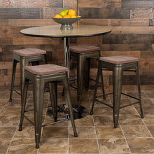 Load image into Gallery viewer, 24" High Metal Counter-Height, Indoor Bar Stool with Wood Seat in Gun Metal Gray - Stackable Set of 4
