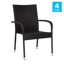 Load image into Gallery viewer, Maxim Set of 4 Stackable Indoor/Outdoor Wicker Dining Chairs with Arms - Fade & Weather-Resistant Steel Frames - Black
