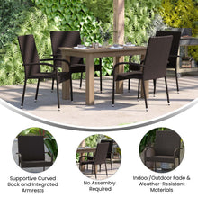 Load image into Gallery viewer, Maxim Set of 4 Stackable Indoor/Outdoor Wicker Dining Chairs with Arms - Fade & Weather-Resistant Steel Frames - Espresso