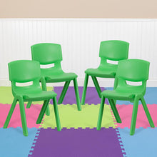 Load image into Gallery viewer, 4 Pack Green Plastic Stackable School Chair with 15.5'' Seat Height