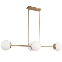 Load image into Gallery viewer, 4LT Halogen Horiz Pendant, AGB, WH Opal Glass