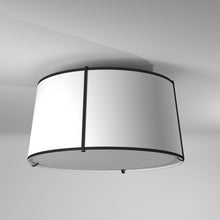 Load image into Gallery viewer, 3LT Trapezoid Flush Mount, MB with WH Shade