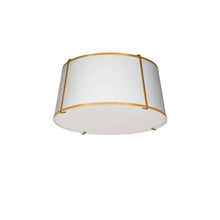 Load image into Gallery viewer, 3LT Trapezoid Flush Mount, GLD with WH Shade