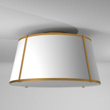 Load image into Gallery viewer, 3LT Trapezoid Flush Mount, GLD with WH Shade