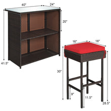 Load image into Gallery viewer, 3PCS Patio Rattan Wicker Bar Table Stools Dining Set-Red