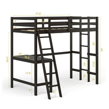 Load image into Gallery viewer, Twin Size Loft Bed Frame with Desk Angled and Built-in Ladder-Espresso