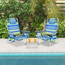 Load image into Gallery viewer, 2 Pack 5-Position Outdoor Folding Backpack Beach Table Chair Reclining Chair Set-Blue