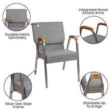 Load image into Gallery viewer, 21"W Stacking Wood Accent Arm Church Chair in Gray Fabric - Silver Vein Frame