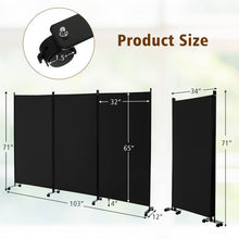 Load image into Gallery viewer, 3 Panel Folding Room Divider with Lockable Wheels-Black