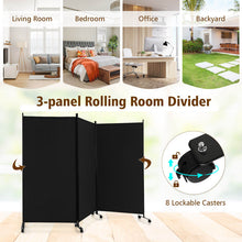Load image into Gallery viewer, 3 Panel Folding Room Divider with Lockable Wheels-Black