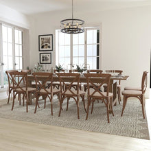 Load image into Gallery viewer, 9' x 40'' Antique Folding Farm Table Set with 12 Cross Back Chairs and Cushions
