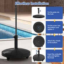 Load image into Gallery viewer, 50 LBS Patio Wicker Style Resin Umbrella Base Stand Heavy Duty with Wheels