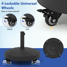 Load image into Gallery viewer, 50 LBS Patio Wicker Style Resin Umbrella Base Stand Heavy Duty with Wheels
