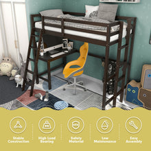 Load image into Gallery viewer, Twin Size Loft Bed Frame with Desk Angled and Built-in Ladder-Espresso