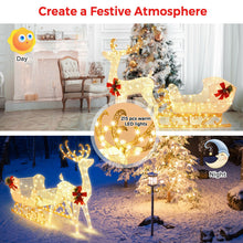 Load image into Gallery viewer, 6 Feet Christmas Lighted Reindeer and Santa's Sleigh Decoration with 4 Stakes