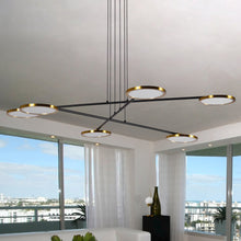 Load image into Gallery viewer, Pendant Light Height Adjustable Integrated LED Chandelier 6 Rotating LED Disks