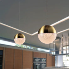 Load image into Gallery viewer, Integrated LED Height Adjustable Pendant Light with Globe Shade in Brass