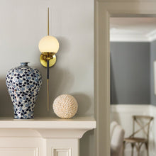 Load image into Gallery viewer, Integrated LED Wall Sconce Light with Glass Shade in Antique Brass