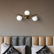 Load image into Gallery viewer, Integrated LED Wall Sconce Light with 3 Glass Shades in Antique Brass