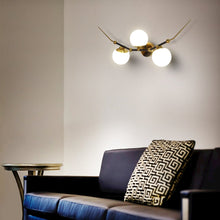 Load image into Gallery viewer, Integrated LED Wall Sconce Light with 3 Glass Shades in Antique Brass