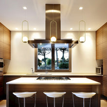 Load image into Gallery viewer, Integrated LED Height Adjustable Pendant Light in Antique Brass with Glass Shade