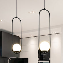 Load image into Gallery viewer, Integrated LED Height Adjustable Pendant Light in Black with Glass Shade