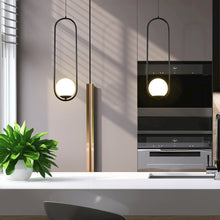 Load image into Gallery viewer, Integrated LED Height Adjustable Pendant Light in Black with Glass Shade