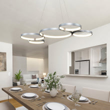 Load image into Gallery viewer, Integrated LED Chandelier Height Adjustable Multi-Ring Pendant Light in Silver