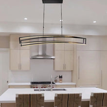Load image into Gallery viewer, Integrated LED Pendant Light Height Adjustable Linear Chandelier in Black