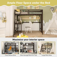 Load image into Gallery viewer, Twin Size Loft Bed Frame with Desk Angled and Built-in Ladder-Espresso