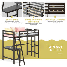 Load image into Gallery viewer, Twin Size Loft Bed Frame with Desk Angled and Built-in Ladder-Espresso