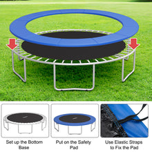 Load image into Gallery viewer, Trampoline with safety pad on grass, showing assembly steps.
