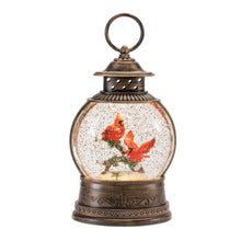 Load image into Gallery viewer, LED Snow Globe Lantern with Cardinal Bird Couple 8.25"H