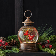 Load image into Gallery viewer, LED Snow Globe Lantern with Cardinal Bird Couple 8.25"H
