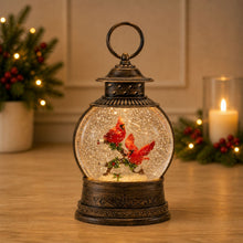 Load image into Gallery viewer, LED Snow Globe Lantern with Cardinal Bird Couple 8.25"H