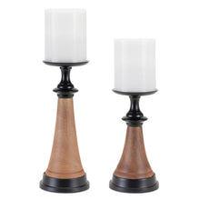 Load image into Gallery viewer, Tapered Wood and Metal Candle Holder (Set of 2)