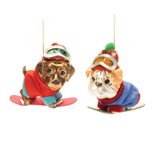 Load image into Gallery viewer, Glittered Snowboarding Dog Ornament (Set of 6)