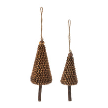 Load image into Gallery viewer, Wood Beaded Pine Tree Ornament (Set of 4)