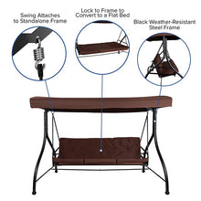 Load image into Gallery viewer, 3-Seat Steel Converting Patio Swing Canopy Hammock with Cushions (Brown)