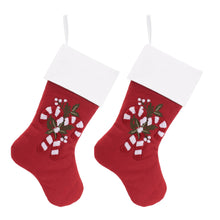 Load image into Gallery viewer, Embroidered Candy Cane Stocking (Set of 2)