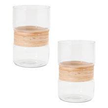 Load image into Gallery viewer, Glass Candle Holder with Bamboo Accent (Set of 2)