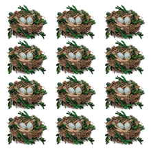 Load image into Gallery viewer, Twig Bird Nest with Eggs and Boxwood Foliage (Set of 12)