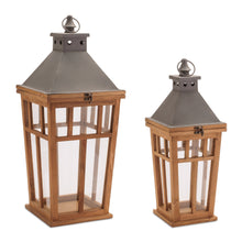 Load image into Gallery viewer, Rustic Wood and Iron Framed Lantern (Set of 2)