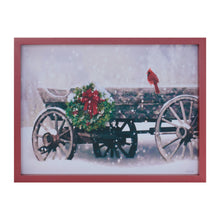 Load image into Gallery viewer, Framed Cardinal and Christmas Wagon Wall Art 15.5"L