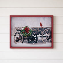 Load image into Gallery viewer, Framed Cardinal and Christmas Wagon Wall Art 15.5"L