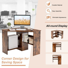 Load image into Gallery viewer, Corner Computer Desk Triangle Writing Workstation with Storage Shelf-Rustic Brown