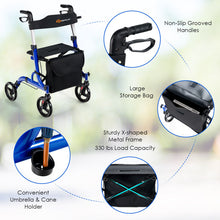 Load image into Gallery viewer, Folding Aluminum Rollator Walker with 8 inch Wheels and Seat-Blue
