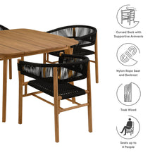 Load image into Gallery viewer, Vienna 5-Piece Outdoor Patio Teak and Rope Dining Set with Curved-Back Armchairs by Modway