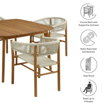 Load image into Gallery viewer, Vienna 5-Piece Outdoor Patio Teak and Rope Dining Set with Curved-Back Armchairs by Modway