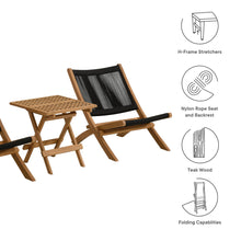 Load image into Gallery viewer, Vienna 3-Piece Outdoor Patio Teak and Rope Folding Lounge Chairs and Side Table by Modway